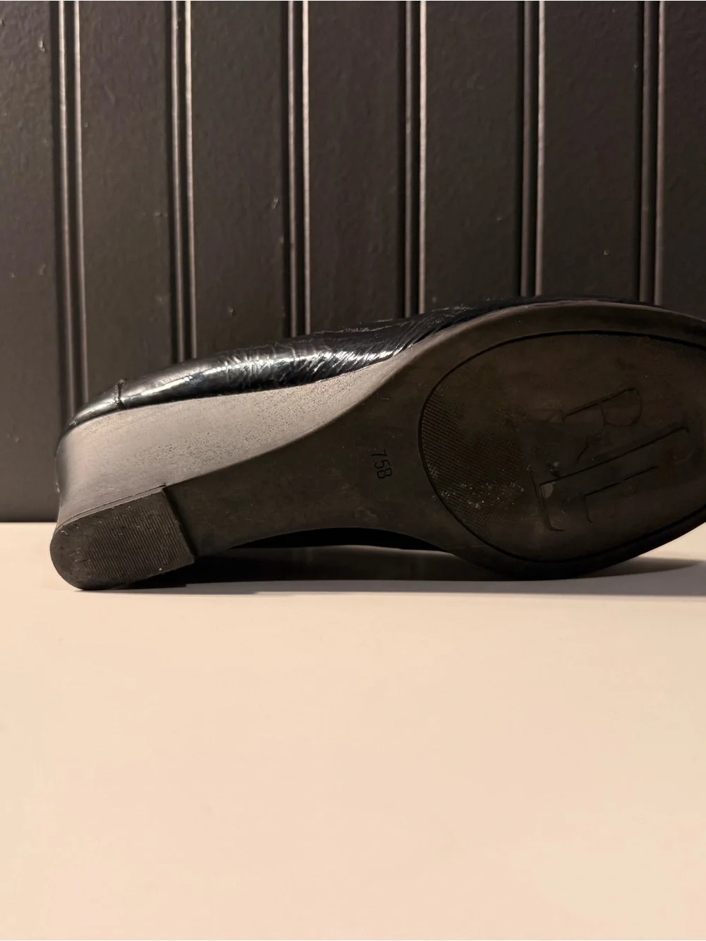Lauren Ralph Lauren  navy  Patent Leather wedge Loafers with Gold Hardware
